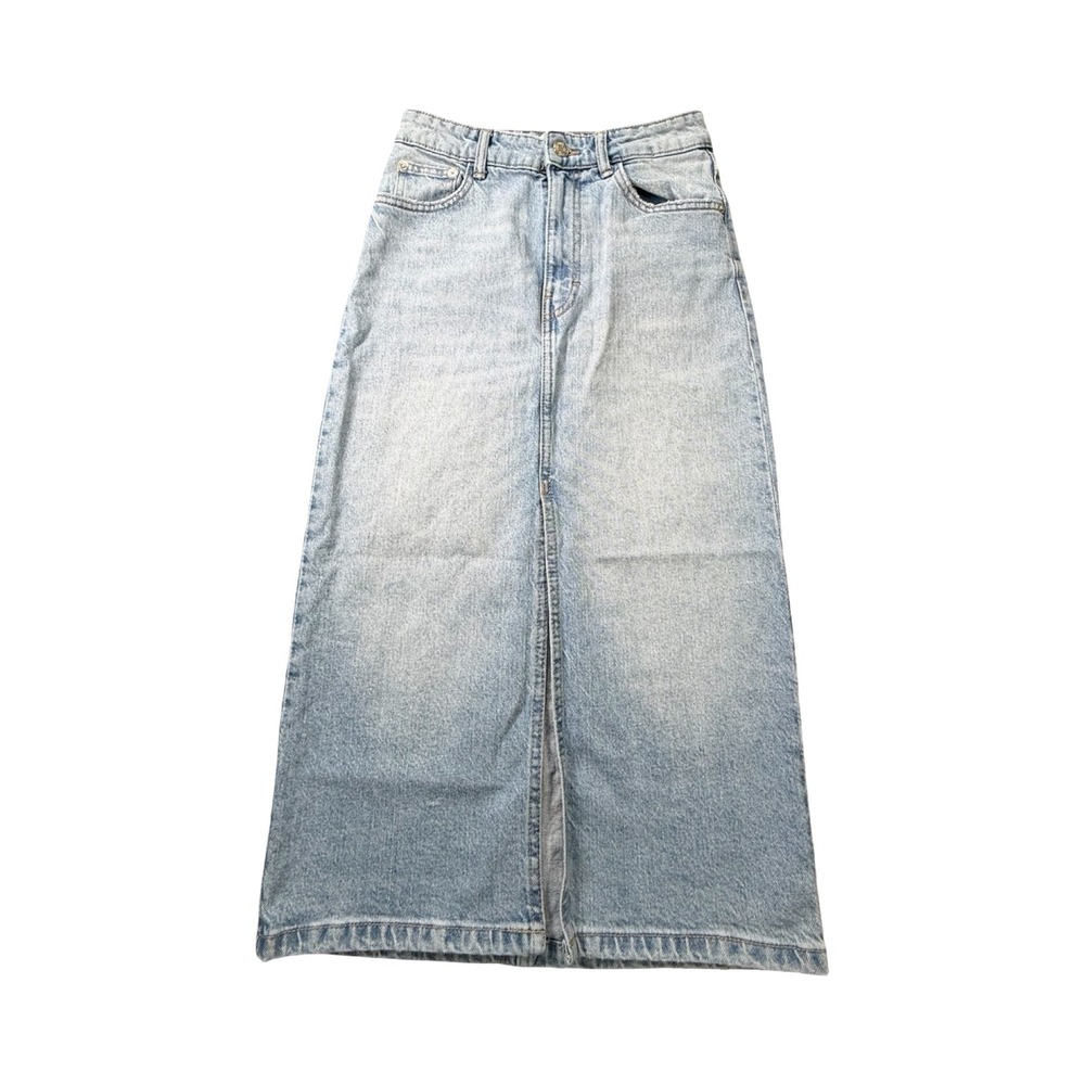 Zara Denim Skirt Womens XS Light Wash Front Slit Streetwear